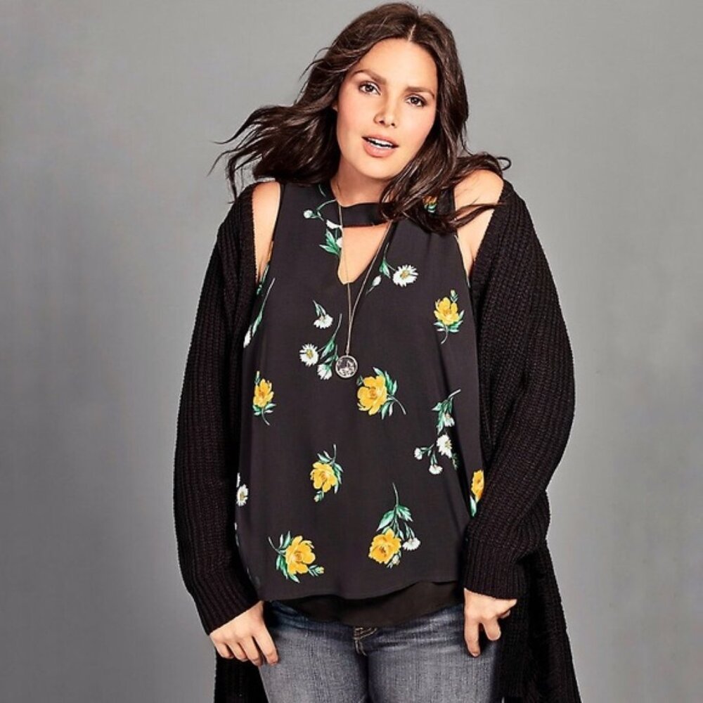 Torrid Sleeveless Floral Chiffon Feminine Tie Neck Cutout Top Women's Size 2/2X